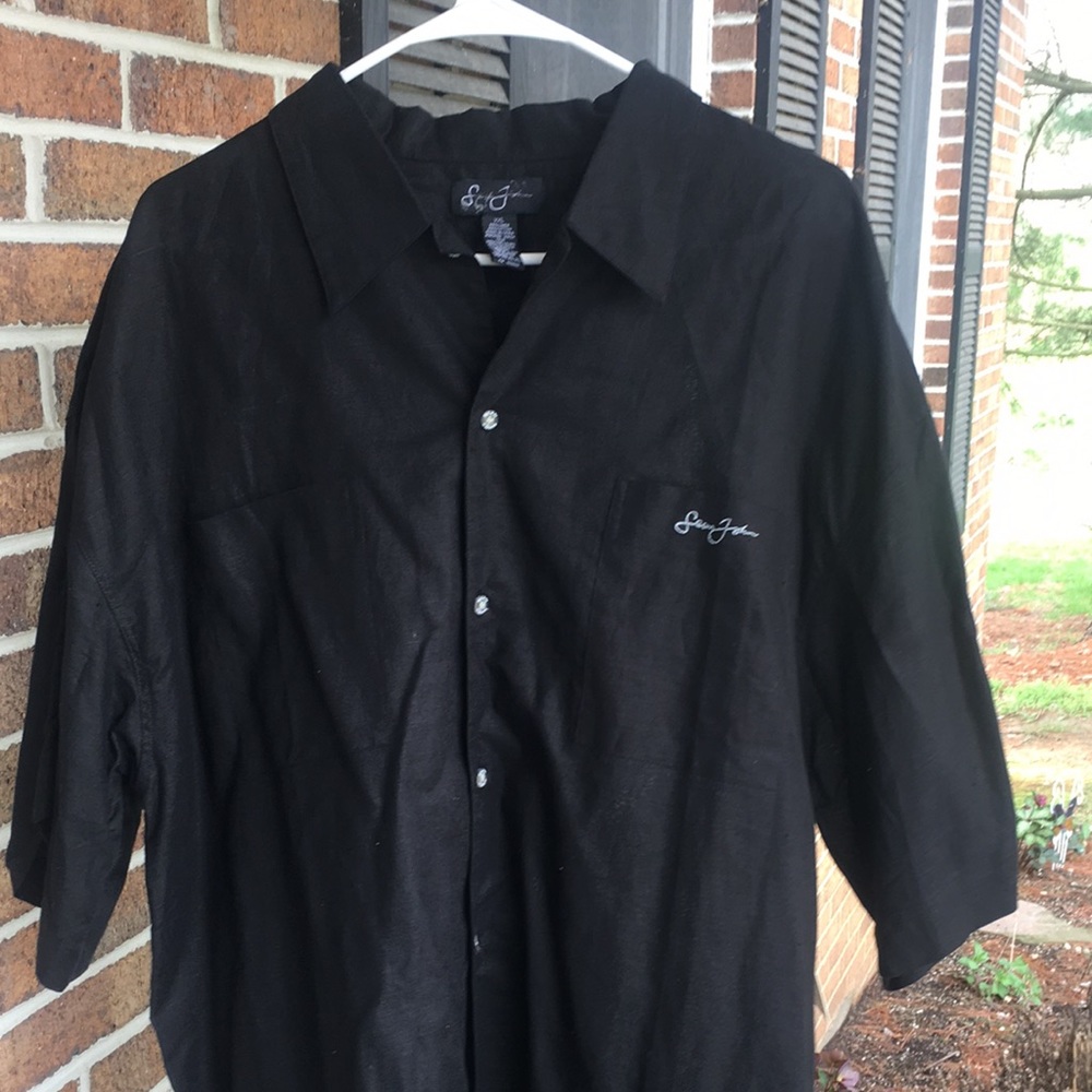 Sean John Loungewear Day and Night XXL Short Sleeve Black Button Down Shirt NWT
